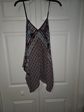 A. Byer Navy Dress with Rust & Light Blue Print